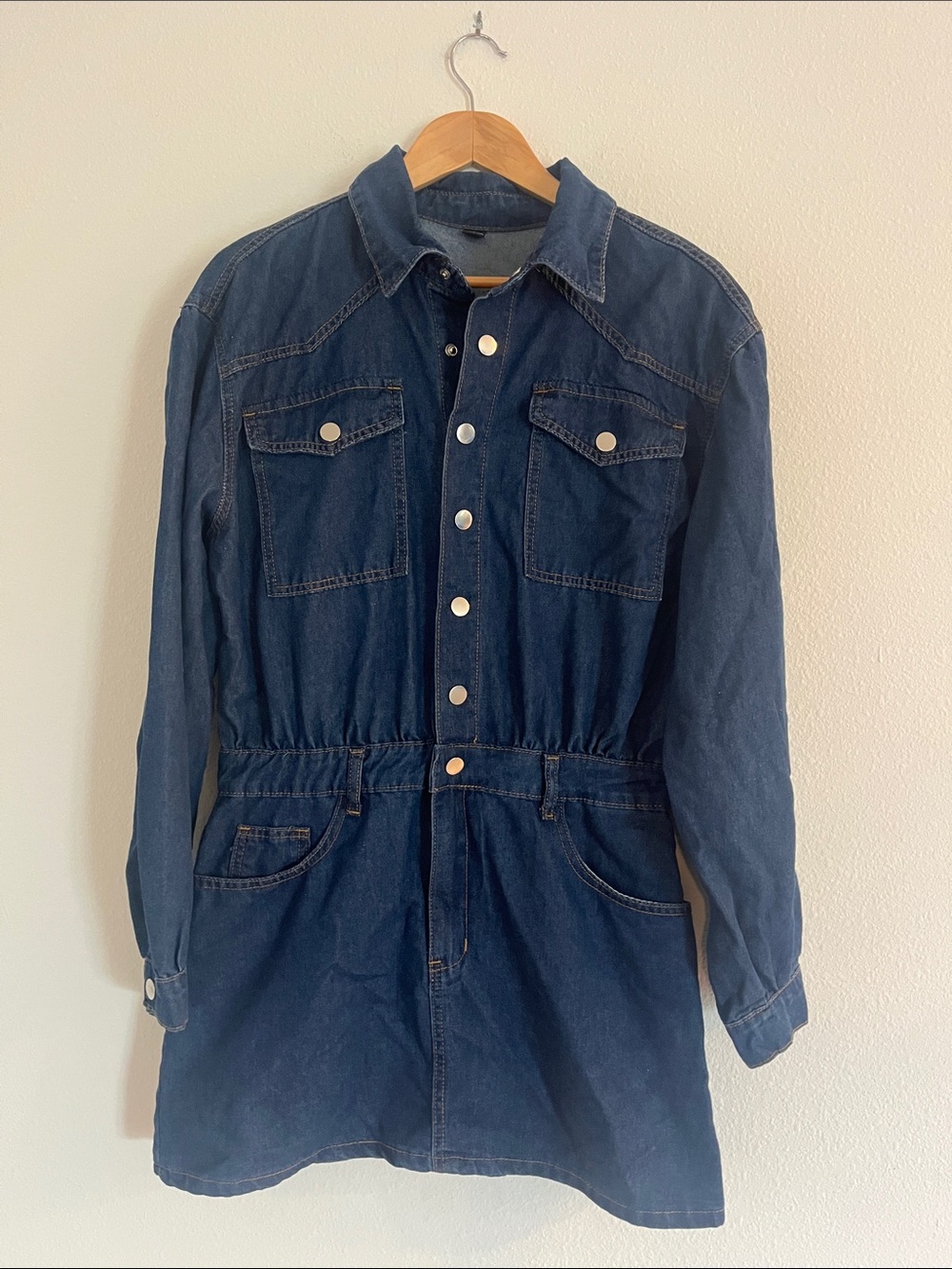 Boutique Denim Button-Front Shirt Dress